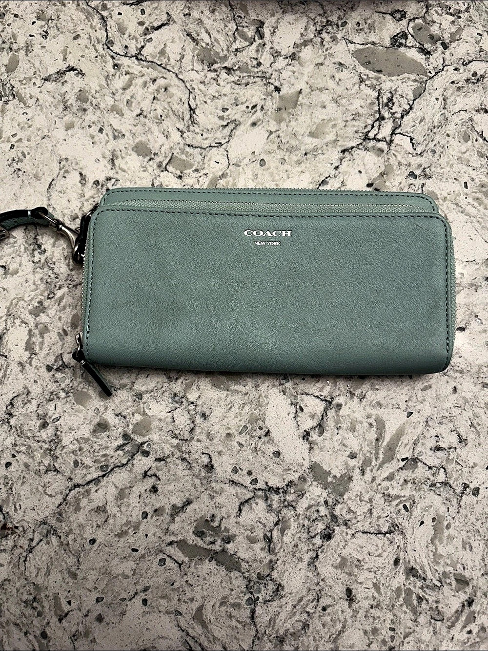 Coach Double Zip Phone Wallet Green & Blue